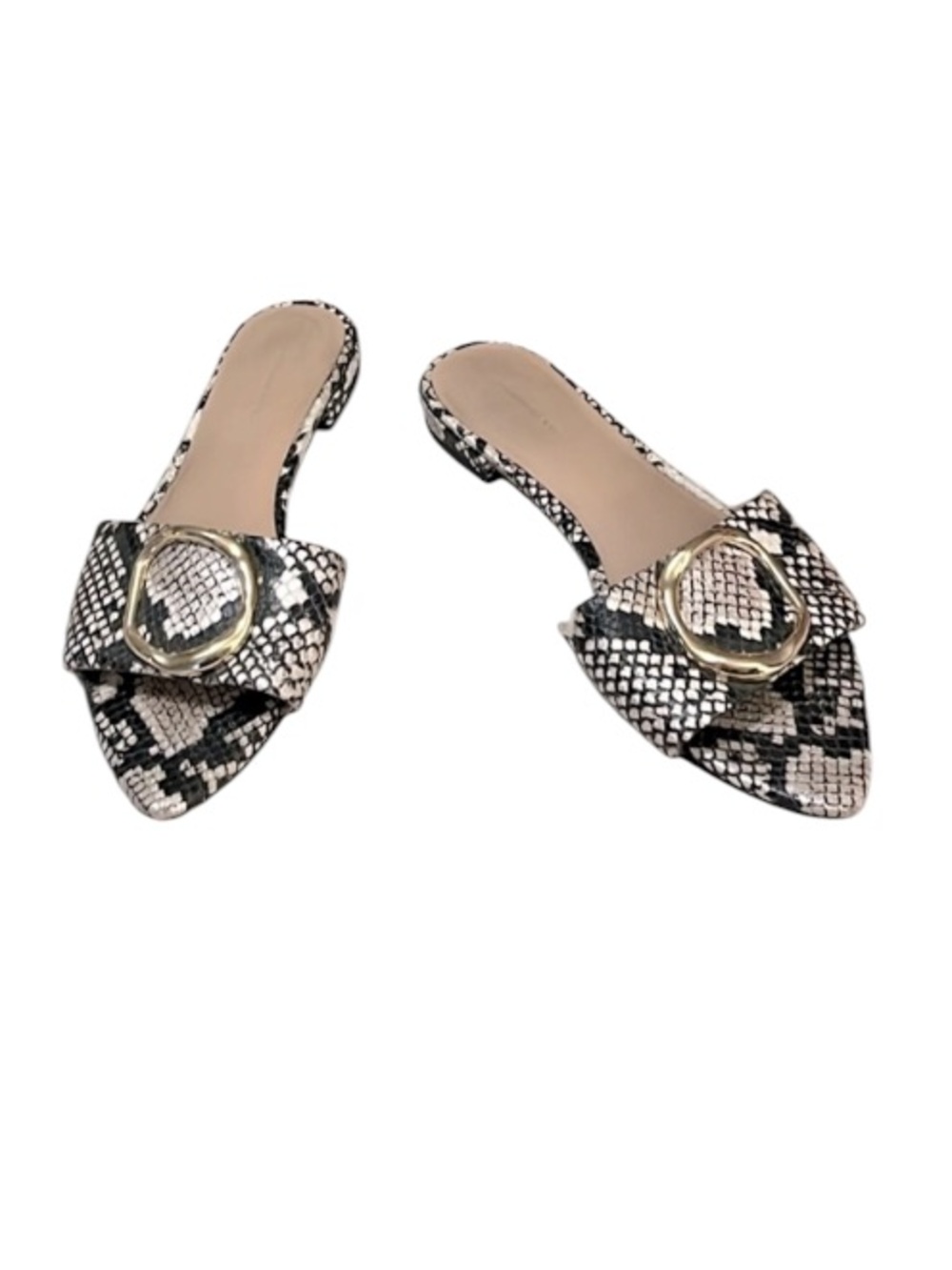 Snakeprint Leather Mule Slip On Embellished Flat Sandals by Something Navy 7